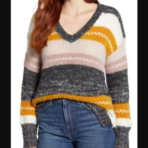 Caslon Mixed Stripe V-neck Pullover Sweater.